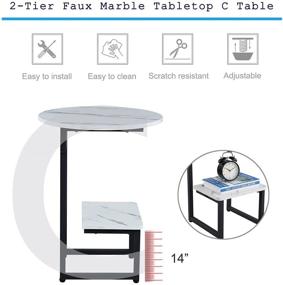 img 3 attached to Urraca White Small Side Table: Sleek Round End Table with Luxurious Marble Top, Modern Black Metal Nightstand for Living Room Décor, 18”D x 24”H