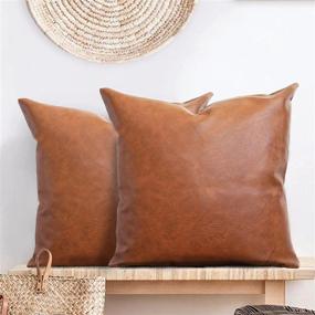 img 4 attached to 🛋️ Faux Leather Pillow Cover (2-Pack 18 x 18”) - Brown Throw Pillow Case for Bed or Sofa - Modern Boho Farmhouse Decorative Cases