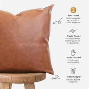 img 1 attached to 🛋️ Faux Leather Pillow Cover (2-Pack 18 x 18”) - Brown Throw Pillow Case for Bed or Sofa - Modern Boho Farmhouse Decorative Cases