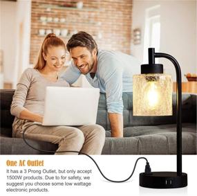 img 3 attached to 🔌 ZEEFO Touch Lamps: Dimmable Glass Lampshade Design Table Lamp with Dual USB Ports, AC Outlet and Vintage Edison Bulbs - Perfect for Bedroom and Living Room