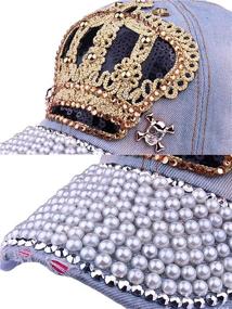 img 2 attached to Stylish and Sparkling Rhinestone Bejeweled Women's Adjustable Crown Baseball Cap: Perfect Hip Hop Hat and Sun Cap for a Trendy Look