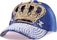 stylish and sparkling rhinestone bejeweled women's adjustable crown baseball cap: perfect hip hop hat and sun cap for a trendy look logo