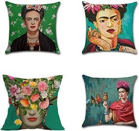 img 1 attached to 🎨 Decorate Your Space with gircat's Frida Kahlo Self-Portrait Pillow Case - Set of 4