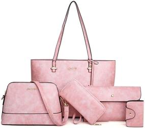 img 4 attached to Large Leather Tote Purses and Wallet Sets for Women: Stylish 5pcs Handbags Bag
