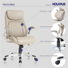 img 2 attached to 💺 NOUHAUS + Posture Эргономичное офисное кресло из искусственной кожи с поддержкой поясницы Click5, регулировкой подлокотников FlipAdjust - современное исполнительское компьютерное рабочее кресло (taupe)