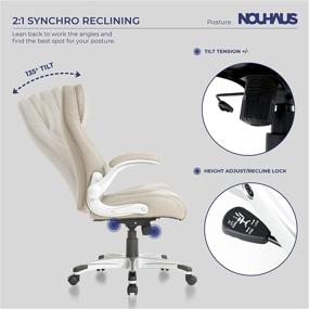 img 1 attached to 💺 NOUHAUS + Posture Эргономичное офисное кресло из искусственной кожи с поддержкой поясницы Click5, регулировкой подлокотников FlipAdjust - современное исполнительское компьютерное рабочее кресло (taupe)