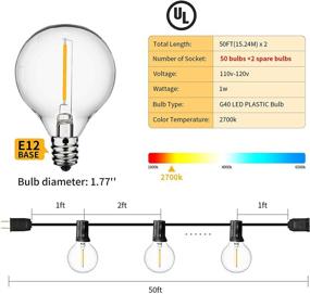 img 2 attached to 🌟 Durable and Waterproof 100ft 2-Pack Outdoor String Lights with 52 Shatterproof Bulbs - Dimmable G40 LED String Lights for Backyard, Porch, Cafe, Party, Wedding, and Garden - UL Approved