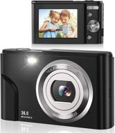 lecran fhd 1080p 36.0 mp digital camera with 16x 📸 zoom, lcd screen, portable mini camera for students, teens, kids - black logo