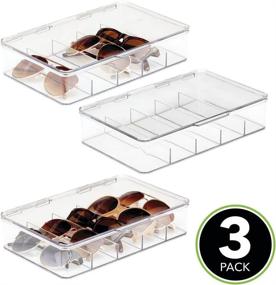 img 3 attached to 👓 Stackable Plastic Eyeglass Case Organizer with Hinged Lid - Unisex Sunglasses, Reading Glasses, Fashion Eye Wear Storage - 5 Sections - Ligne Collection - Clear (Pack of 3)