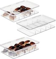👓 stackable plastic eyeglass case organizer with hinged lid - unisex sunglasses, reading glasses, fashion eye wear storage - 5 sections - ligne collection - clear (pack of 3) logo