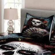 🌺 ambesonne day of the dead bedspread, makeup artist girl skull roses scary art print, decorative 3 piece quilted coverlet set with 2 pillow shams, queen size, blue maroon logo