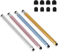 2 in 1 capacitive stylus pens for touch screens - 8 extra replaceable tips - ipad, iphone, universal touch devices - blue, gold, pink, silver (4 pcs) logo