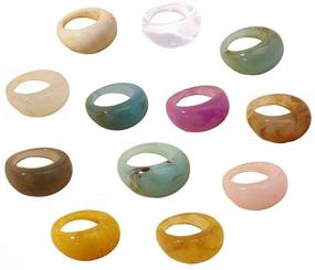 img 2 attached to 💍 Colorful Resin Rings - Stylish and Stackable Vintage Jewelry for Parties and Gifts (Size 6-8)