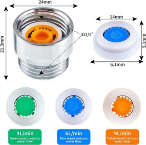 img 3 attached to 🚿 Shower Flow Reducer Limiter Set - 8 pieces, 1/2 inch Thread size, Water Restrictor for Bathroom Water Conservation, Suitable for Fixed Head or Handheld Showers - 4, 6, and 9 L/min Options