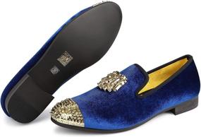 img 2 attached to Men's XQWFH Velvet Metallic Textured Loafers - Stylish Slip-On Shoes in Loafers & Slip-Ons Category