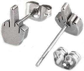 img 1 attached to 🖕 Bold Style: Stainless Steel Mid Finger Cocktail Party Biker Stud Earrings