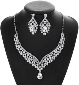 img 3 attached to HapiBuy Crystal Wedding Necklace Earrings