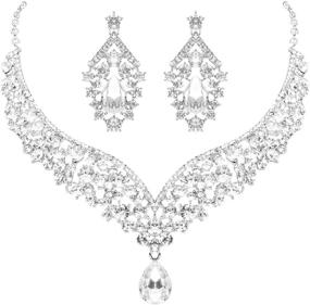 img 4 attached to HapiBuy Crystal Wedding Necklace Earrings