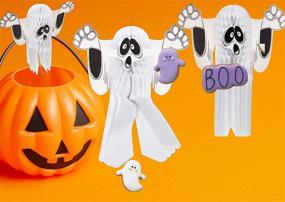 img 3 attached to 👻 UNIQOOO Spooky Halloween Ghost Decoration Set - White Ghost Paper Lanterns, Large 15 X 12 Inch - Black Ghost Windsock - Perfect for Home, Garden, Indoor, Outdoor Hanging Prop, Trick or Treat Kids Party Favor