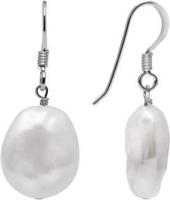 img 4 attached to 💎 Kyoto Pearl Freshwater Cultured Coin Pearl Fish-Hook Earrings - 925 Sterling Silver (12mm), Elegant Drop Dangle Design