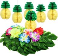 🍍 42-piece hawaiian tropical party decoration set: 6 tissue pineapples, 18 faux palm leaves, and 18 artificial hibiscus flowers logo