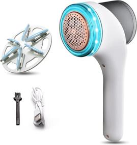 img 4 attached to 🧼 KUMBAZZ Fabric Shaver Fuzz Remover, Electric Lint Remover with 6-Leaf Blades, LED Light, USB Rechargeable Sweater Shaver for Clothes, Bedding, and Furniture - Efficient and Fast, White