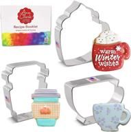 ☕ 3 piece coffee/tea cup cookie cutter set by ann clark cookie cutters with recipe booklet - including coffee mug, latte cup, and teacup logo