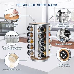 img 1 attached to 🌶️ Yunarel Spice Rack Organizer: 20 Glass Jars, Rotating Design, Preprinted Labels, and Funnel - Stylish Cabinet or Countertop Solution