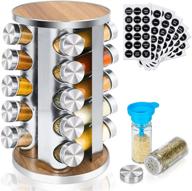 🌶️ yunarel spice rack organizer: 20 glass jars, rotating design, preprinted labels, and funnel - stylish cabinet or countertop solution логотип