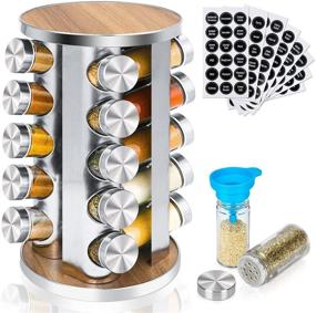 img 4 attached to 🌶️ Yunarel Spice Rack Organizer: 20 Glass Jars, Rotating Design, Preprinted Labels, and Funnel - Stylish Cabinet or Countertop Solution