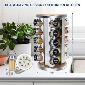 img 2 attached to 🌶️ Yunarel Spice Rack Organizer: 20 Glass Jars, Rotating Design, Preprinted Labels, and Funnel - Stylish Cabinet or Countertop Solution