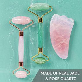 img 1 attached to 🌿 Organic Jade Roller Set For Face, Rose Quartz Facial Roller and Gua Sha Tool - Facial Roller: 100% Authentic Jade, Skin Massager/Face Roller for Eyes, Neck - Genuine, Long-Lasting, Silent Design