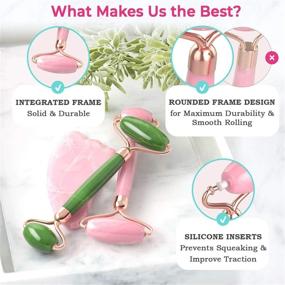 img 2 attached to 🌿 Organic Jade Roller Set For Face, Rose Quartz Facial Roller and Gua Sha Tool - Facial Roller: 100% Authentic Jade, Skin Massager/Face Roller for Eyes, Neck - Genuine, Long-Lasting, Silent Design