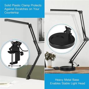 img 2 attached to 💡 GUUKIN LED Desk Lamp with Clamp and Round Base - Eye-Caring Table Lamp, Swing Arm Design, 3 Color Modes, 10 Brightness Levels, Memory Function - Ideal Desk Light for Home Office