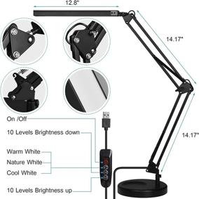 img 1 attached to 💡 GUUKIN LED Desk Lamp with Clamp and Round Base - Eye-Caring Table Lamp, Swing Arm Design, 3 Color Modes, 10 Brightness Levels, Memory Function - Ideal Desk Light for Home Office