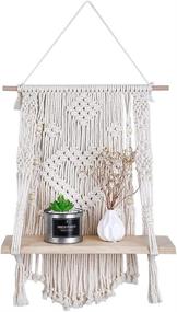 img 2 attached to 🌿 Boho Macrame Wall Hanging Shelf for Small Plants - Handmade Woven Home Organizer Decor with Wooden Floating Storage Shelves - Cotton Rope (16.5Wx23L)