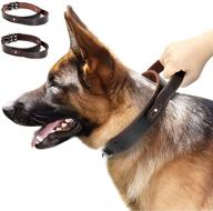 genuine leather dog collar with handle for walking & training, heavy duty 🐶 design for medium & large dogs - pet artist | 19-23.5'' neck size (1.5'' width) logo