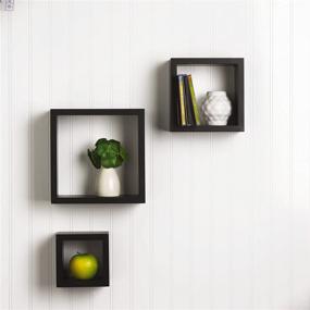 img 2 attached to 🔲 Black Wood Set of 3 Melannco Floating Square Cube Shelves for Bedroom, Living Room, Bathroom, Kitchen