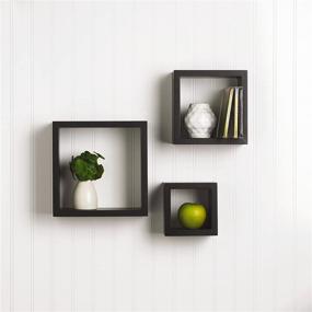 img 1 attached to 🔲 Black Wood Set of 3 Melannco Floating Square Cube Shelves for Bedroom, Living Room, Bathroom, Kitchen