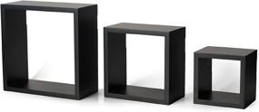 img 4 attached to 🔲 Black Wood Set of 3 Melannco Floating Square Cube Shelves for Bedroom, Living Room, Bathroom, Kitchen