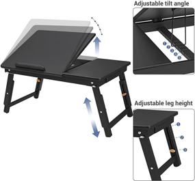 img 2 attached to Черный бамбуковый стол для ноутбука на кровать и диван - регулируемый наклонный верх, складные ножки, многофункциональный стол, завтрак на подносе, напольный стол - SONGMICS ULLD01BK