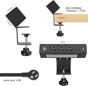 img 2 attached to 💡 Настольная зажимная розетка с USB, розетка с защитой от перенапряжения и зарядным устройством с 3 розетками 3 USB A 1 USB C PD для быстрой зарядки, монтажное многофункциональное устройство для дома, офиса, гаража и мастерской.