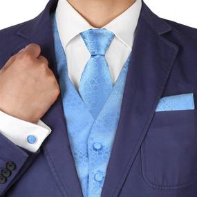 img 2 attached to 👔 Stylish Patterned Cufflinks & Handkerchief Set - X Large Boys' Accessories and Neckties