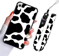 iphone xr case cow print design slim hybrid hard pc plus tpu bumpers full protective cell phone bumper cover with lanyard strap holder for women girls for iphone xr 6 logo