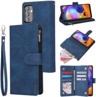 lbyzcase galaxy a32 5g phone case wallet, flip folio leather cover with zipper pocket, wrist strap, kickstand and magnetic closure - blue logo