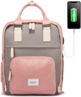 lovevook lightweight laptop backpack for women and men, school bookbag with usb charging port, fits 15.6 inch computer, pink logo