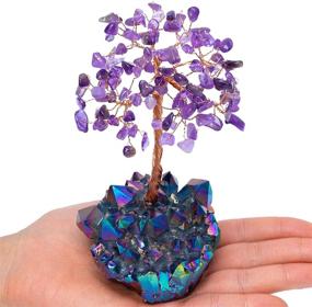 img 3 attached to 🌳 Natural Amethyst Crystal Copper Money Tree on Rainbow Titanium Quartz Cluster Base - GEMBOURY Healing Crystal for Home Decor and Office Desk Decoration