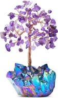 🌳 natural amethyst crystal copper money tree on rainbow titanium quartz cluster base - gemboury healing crystal for home decor and office desk decoration логотип