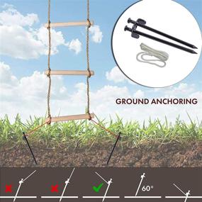 img 2 attached to 🧗 Премиальная деревянная веревочная лестница для детей - крепление на земле для активного катания на улице или в помещении: идеально подходит для ниндзя-слэклайна, передворья, игровой площадки, домашнего спортивного зала, фитнес-класса, парка, домика на дереве.