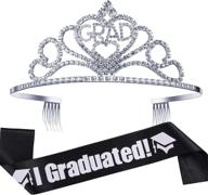 🎓 shimmering 2021 graduation party supplies kit: glittered metal princess grad crown tiara and graduated sash - perfect grad decor and gifts in black logo